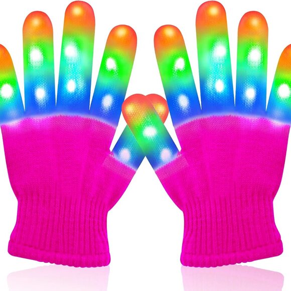 Elctro LED Rave Light Up Pink Gloves Small Adult Fingers Flashing Party - Picture 1 of 8